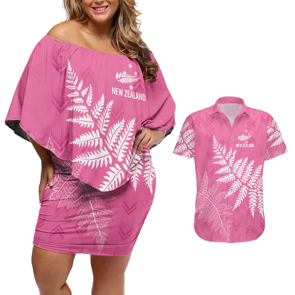 New Zealand Lawn Bowls Breast Cancer Personalized Couples Matching Off Shoulder Short Dress and Hawaiian Shirt Wrap-Around Silver Fern - Aussie Hoodie