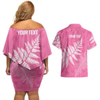 New Zealand Lawn Bowls Breast Cancer Personalized Couples Matching Off Shoulder Short Dress and Hawaiian Shirt Wrap-Around Silver Fern - Aussie Hoodie