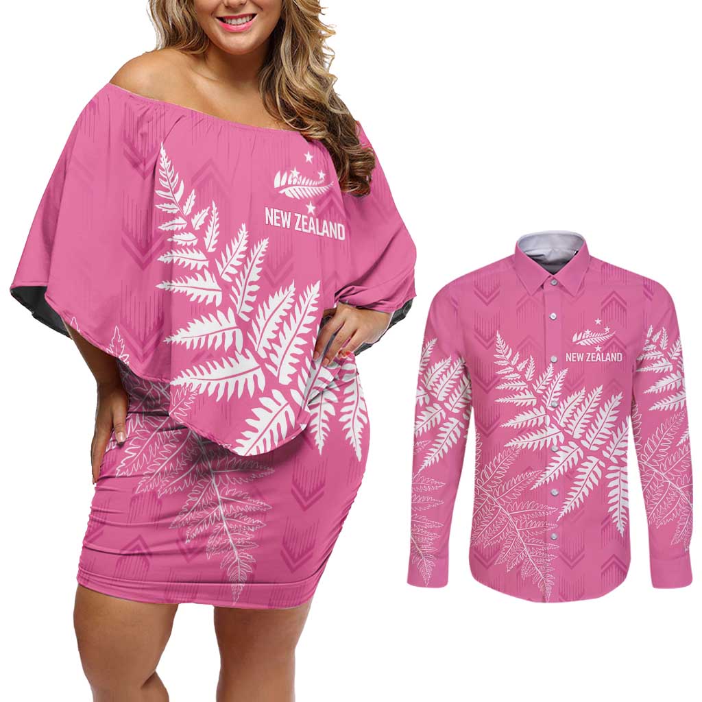 New Zealand Lawn Bowls Breast Cancer Personalized Couples Matching Off Shoulder Short Dress and Long Sleeve Button Shirt Wrap-Around Silver Fern - Aussie Hoodie