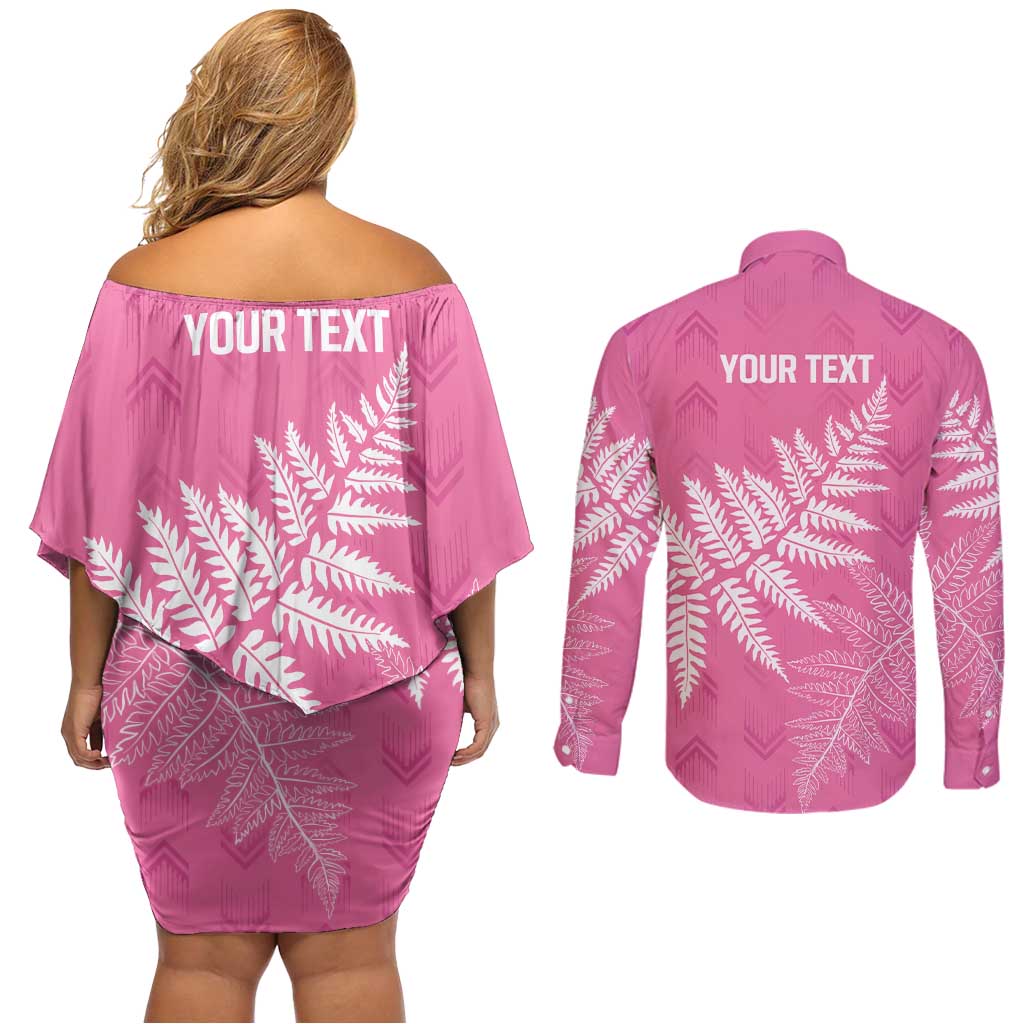 New Zealand Lawn Bowls Breast Cancer Personalized Couples Matching Off Shoulder Short Dress and Long Sleeve Button Shirt Wrap-Around Silver Fern - Aussie Hoodie