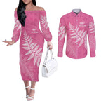 New Zealand Lawn Bowls Breast Cancer Personalized Couples Matching Off The Shoulder Long Sleeve Dress and Long Sleeve Button Shirt Wrap-Around Silver Fern - Aussie Hoodie