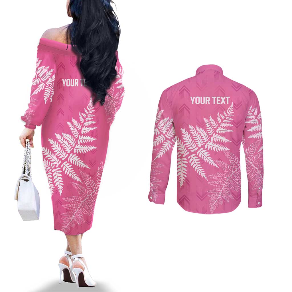 New Zealand Lawn Bowls Breast Cancer Personalized Couples Matching Off The Shoulder Long Sleeve Dress and Long Sleeve Button Shirt Wrap-Around Silver Fern - Aussie Hoodie