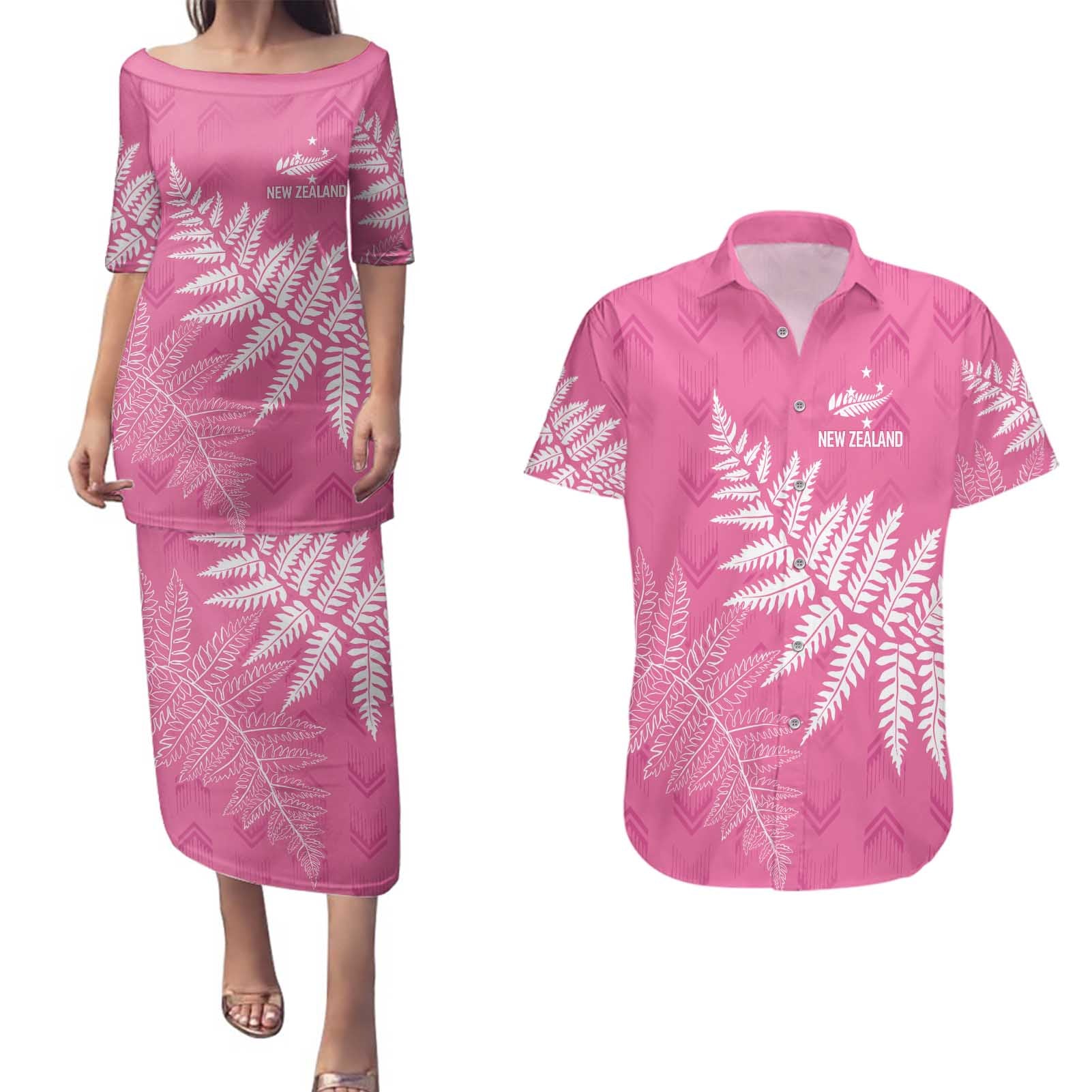 New Zealand Lawn Bowls Breast Cancer Personalized Couples Matching Puletasi and Hawaiian Shirt Wrap-Around Silver Fern - Aussie Hoodie