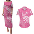 New Zealand Lawn Bowls Breast Cancer Personalized Couples Matching Puletasi and Hawaiian Shirt Wrap-Around Silver Fern - Aussie Hoodie