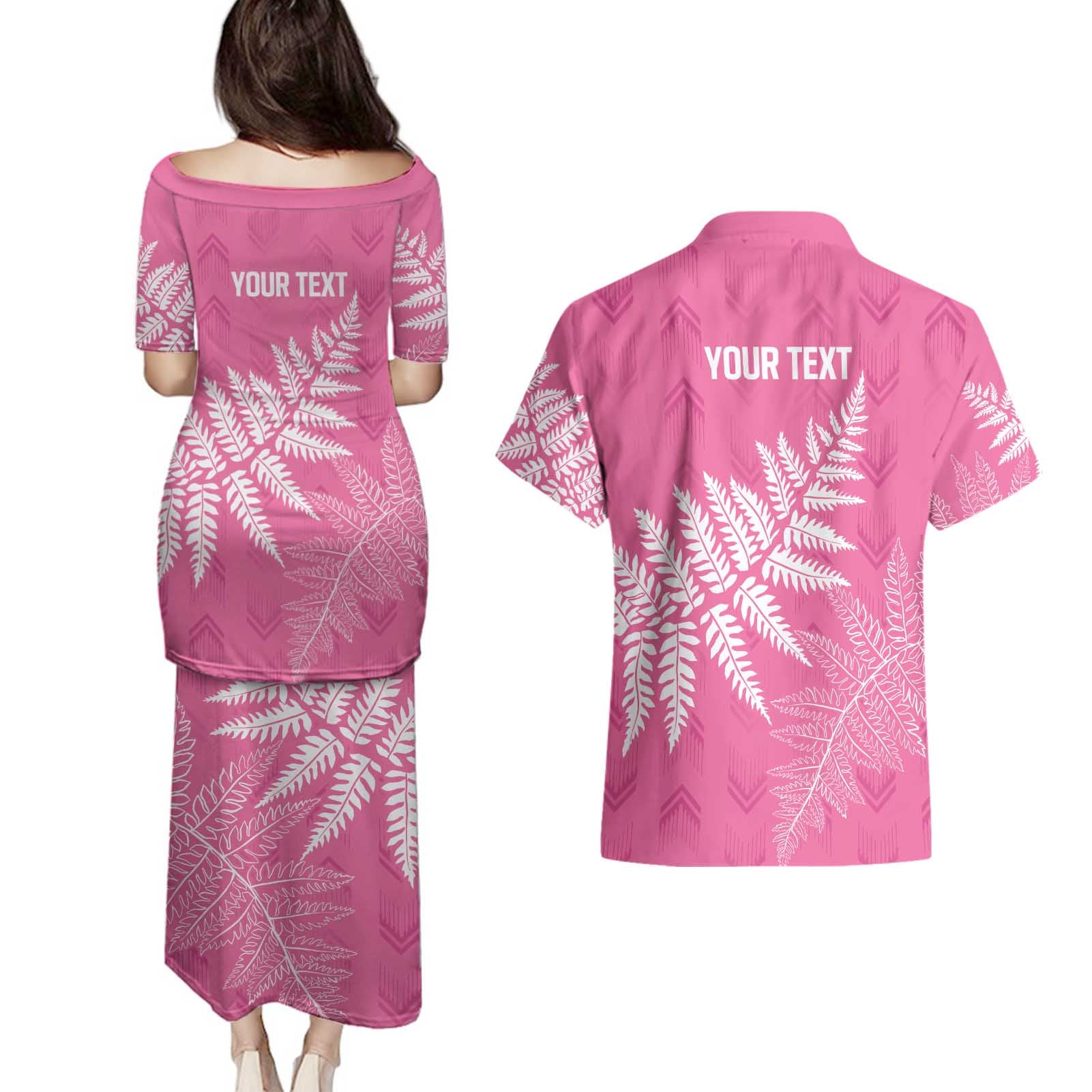 New Zealand Lawn Bowls Breast Cancer Personalized Couples Matching Puletasi and Hawaiian Shirt Wrap-Around Silver Fern - Aussie Hoodie