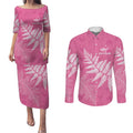 New Zealand Lawn Bowls Breast Cancer Personalized Couples Matching Puletasi and Long Sleeve Button Shirt Wrap-Around Silver Fern - Aussie Hoodie