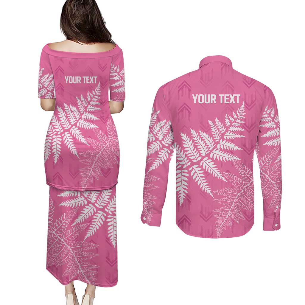 New Zealand Lawn Bowls Breast Cancer Personalized Couples Matching Puletasi and Long Sleeve Button Shirt Wrap-Around Silver Fern - Aussie Hoodie