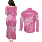 New Zealand Lawn Bowls Breast Cancer Personalized Couples Matching Puletasi and Long Sleeve Button Shirt Wrap-Around Silver Fern - Aussie Hoodie