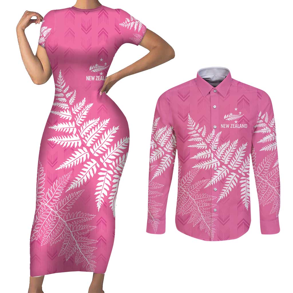 New Zealand Lawn Bowls Breast Cancer Personalized Couples Matching Short Sleeve Bodycon Dress and Long Sleeve Button Shirt Wrap-Around Silver Fern - Aussie Hoodie