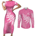 New Zealand Lawn Bowls Breast Cancer Personalized Couples Matching Short Sleeve Bodycon Dress and Long Sleeve Button Shirt Wrap-Around Silver Fern - Aussie Hoodie