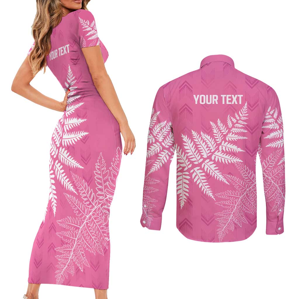 New Zealand Lawn Bowls Breast Cancer Personalized Couples Matching Short Sleeve Bodycon Dress and Long Sleeve Button Shirt Wrap-Around Silver Fern - Aussie Hoodie