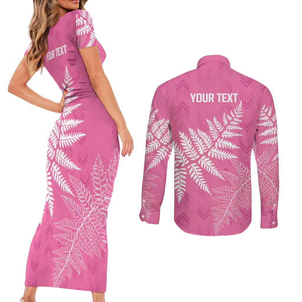 New Zealand Lawn Bowls Breast Cancer Personalized Couples Matching Short Sleeve Bodycon Dress and Long Sleeve Button Shirt Wrap-Around Silver Fern - Aussie Hoodie