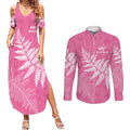 New Zealand Lawn Bowls Breast Cancer Personalized Couples Matching Summer Maxi Dress and Long Sleeve Button Shirt Wrap-Around Silver Fern - Aussie Hoodie