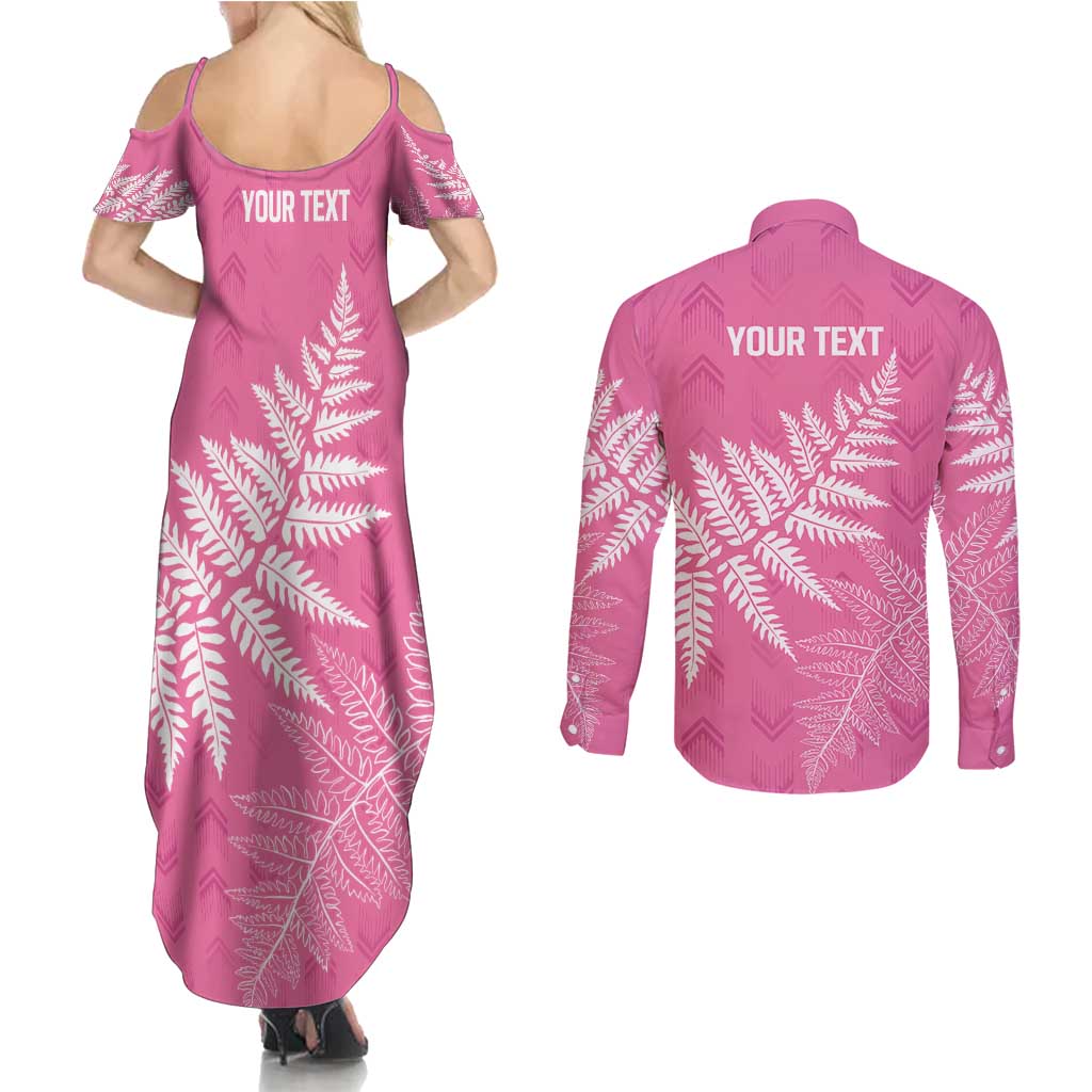 New Zealand Lawn Bowls Breast Cancer Personalized Couples Matching Summer Maxi Dress and Long Sleeve Button Shirt Wrap-Around Silver Fern - Aussie Hoodie