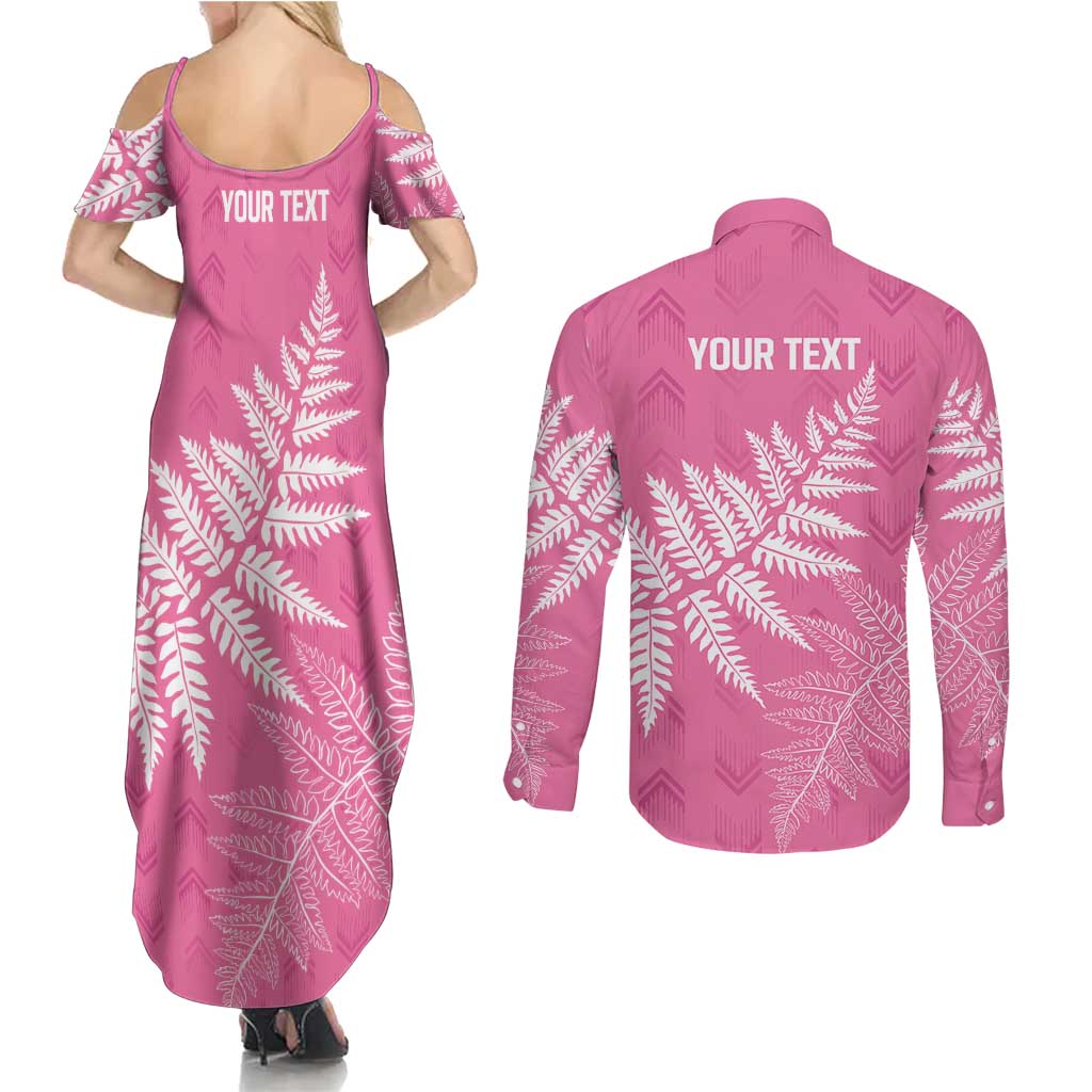 New Zealand Lawn Bowls Breast Cancer Personalized Couples Matching Summer Maxi Dress and Long Sleeve Button Shirt Wrap-Around Silver Fern - Aussie Hoodie