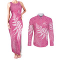 New Zealand Lawn Bowls Breast Cancer Personalized Couples Matching Tank Maxi Dress and Long Sleeve Button Shirt Wrap-Around Silver Fern - Aussie Hoodie