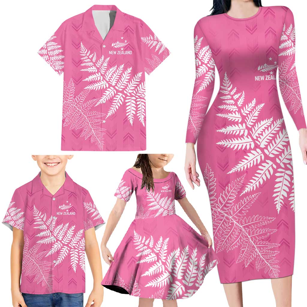 New Zealand Lawn Bowls Breast Cancer Personalized Family Matching Long Sleeve Bodycon Dress and Hawaiian Shirt Wrap-Around Silver Fern - Aussie Hoodie