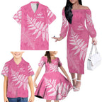 New Zealand Lawn Bowls Breast Cancer Personalized Family Matching Off The Shoulder Long Sleeve Dress and Hawaiian Shirt Wrap-Around Silver Fern - Aussie Hoodie