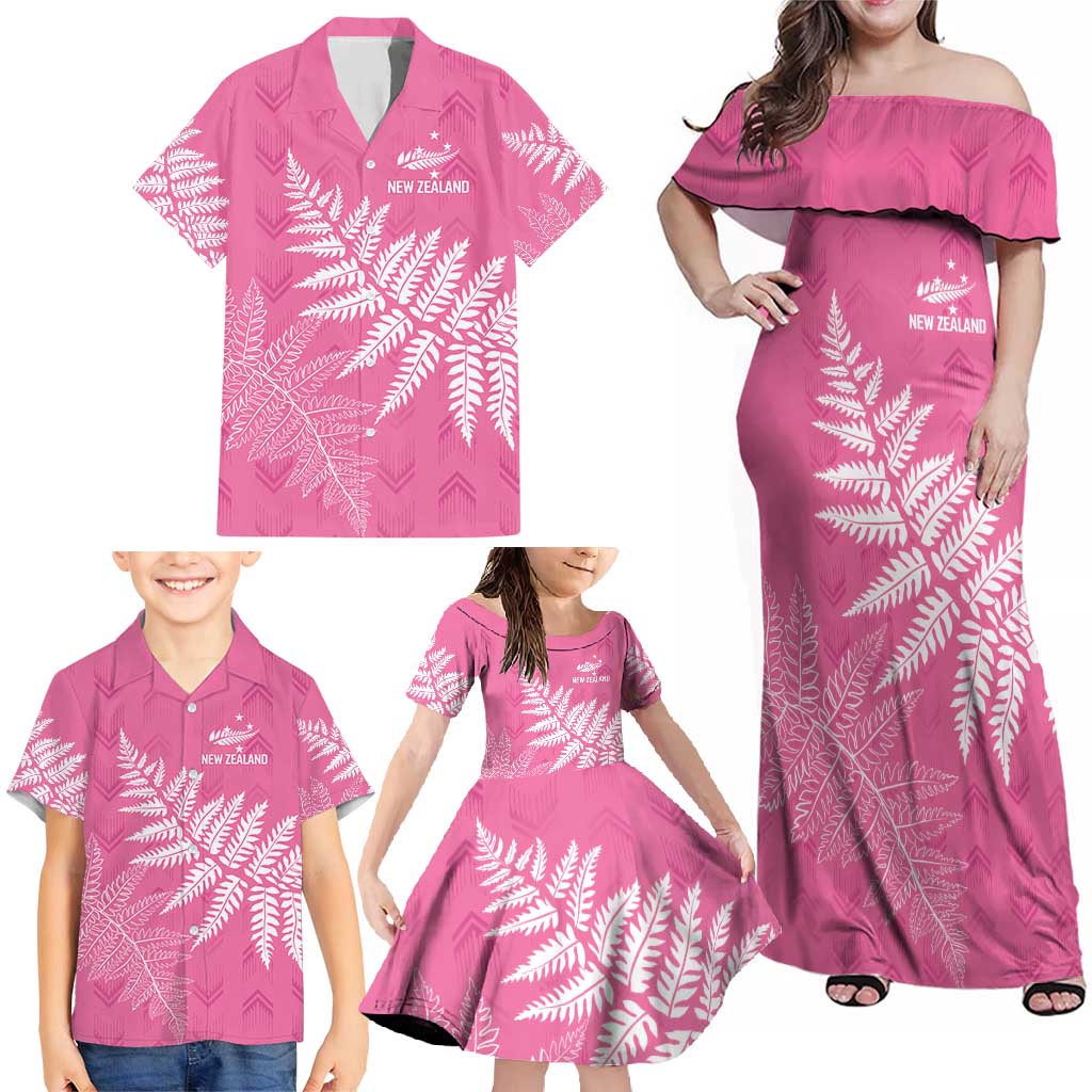New Zealand Lawn Bowls Breast Cancer Personalized Family Matching Off Shoulder Maxi Dress and Hawaiian Shirt Wrap-Around Silver Fern - Aussie Hoodie