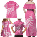 New Zealand Lawn Bowls Breast Cancer Personalized Family Matching Off Shoulder Maxi Dress and Hawaiian Shirt Wrap-Around Silver Fern - Aussie Hoodie