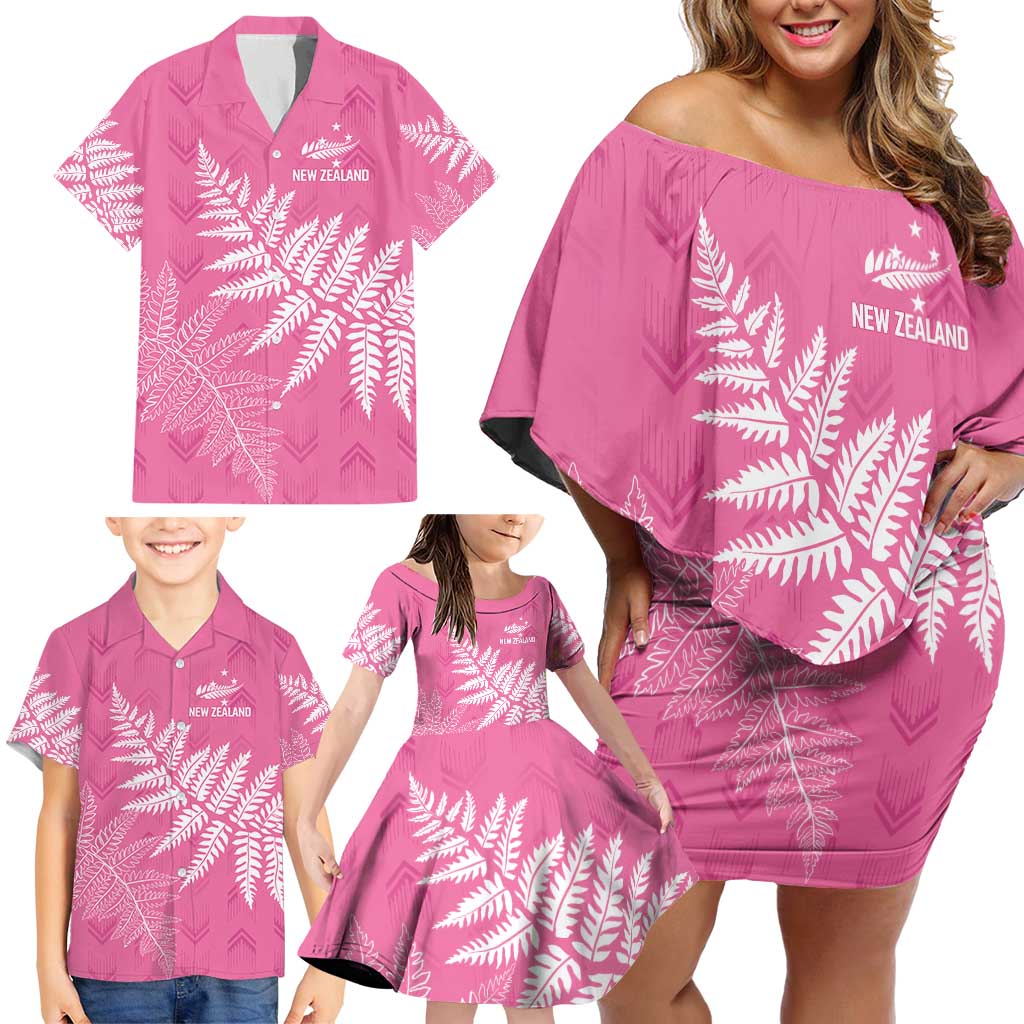 New Zealand Lawn Bowls Breast Cancer Personalized Family Matching Off Shoulder Short Dress and Hawaiian Shirt Wrap-Around Silver Fern - Aussie Hoodie