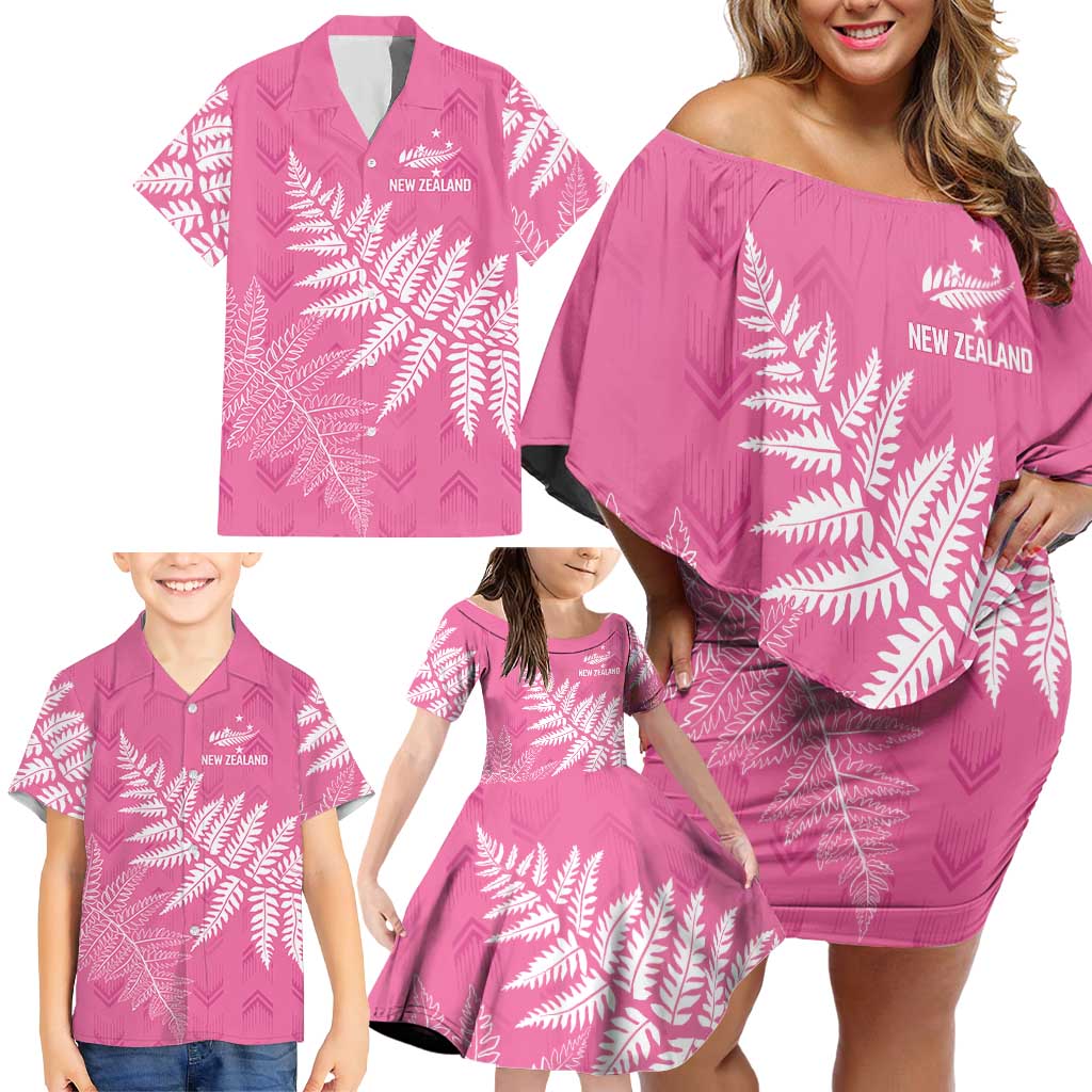 New Zealand Lawn Bowls Breast Cancer Personalized Family Matching Off Shoulder Short Dress and Hawaiian Shirt Wrap-Around Silver Fern - Aussie Hoodie
