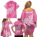 New Zealand Lawn Bowls Breast Cancer Personalized Family Matching Off Shoulder Short Dress and Hawaiian Shirt Wrap-Around Silver Fern - Aussie Hoodie