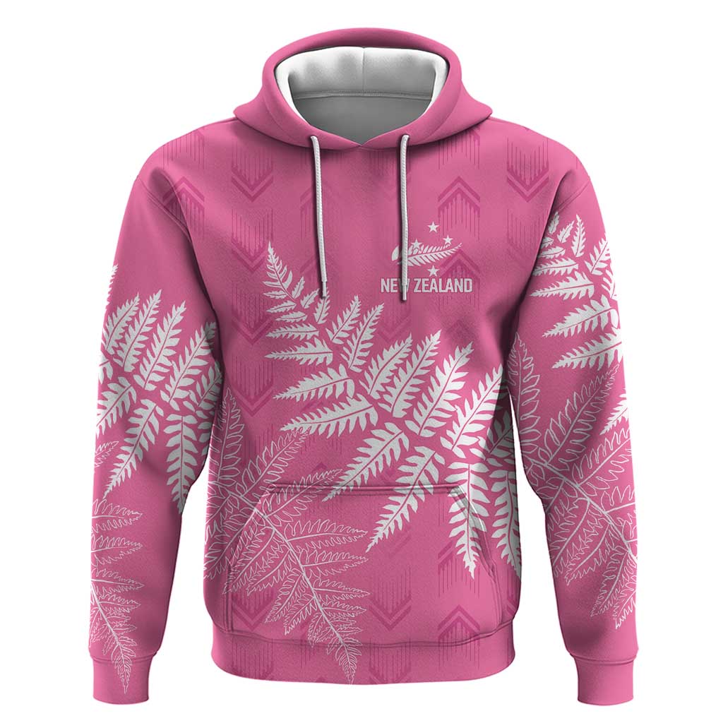 New Zealand Lawn Bowls Breast Cancer Personalized Hoodie Wrap-Around Silver Fern - Aussie Hoodie
