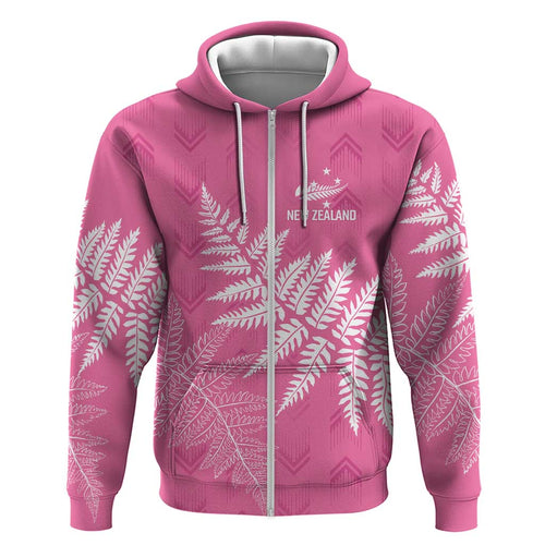 New Zealand Lawn Bowls Breast Cancer Personalized Hoodie Wrap-Around Silver Fern - Aussie Hoodie