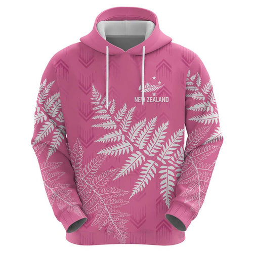 New Zealand Lawn Bowls Breast Cancer Personalized Hoodie Wrap-Around Silver Fern - Aussie Hoodie