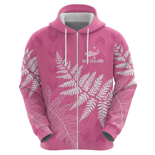 New Zealand Lawn Bowls Breast Cancer Personalized Hoodie Wrap-Around Silver Fern - Aussie Hoodie