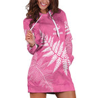 New Zealand Lawn Bowls Breast Cancer Personalized Hoodie Dress Wrap-Around Silver Fern - Aussie Hoodie