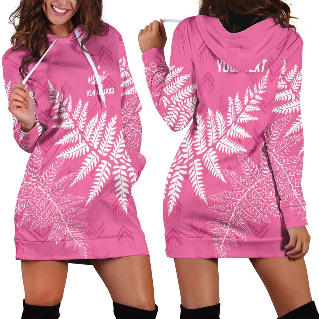 New Zealand Lawn Bowls Breast Cancer Personalized Hoodie Dress Wrap-Around Silver Fern - Aussie Hoodie