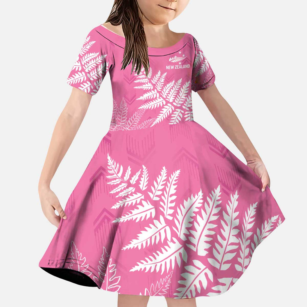 New Zealand Lawn Bowls Breast Cancer Personalized Kid Short Sleeve Dress Wrap-Around Silver Fern - Aussie Hoodie