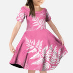 New Zealand Lawn Bowls Breast Cancer Personalized Kid Short Sleeve Dress Wrap-Around Silver Fern - Aussie Hoodie