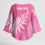 New Zealand Lawn Bowls Breast Cancer Personalized Kimono Sleeve Blouse Wrap-Around Silver Fern - Aussie Hoodie