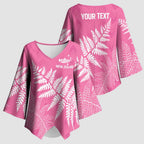 New Zealand Lawn Bowls Breast Cancer Personalized Kimono Sleeve Blouse Wrap-Around Silver Fern - Aussie Hoodie