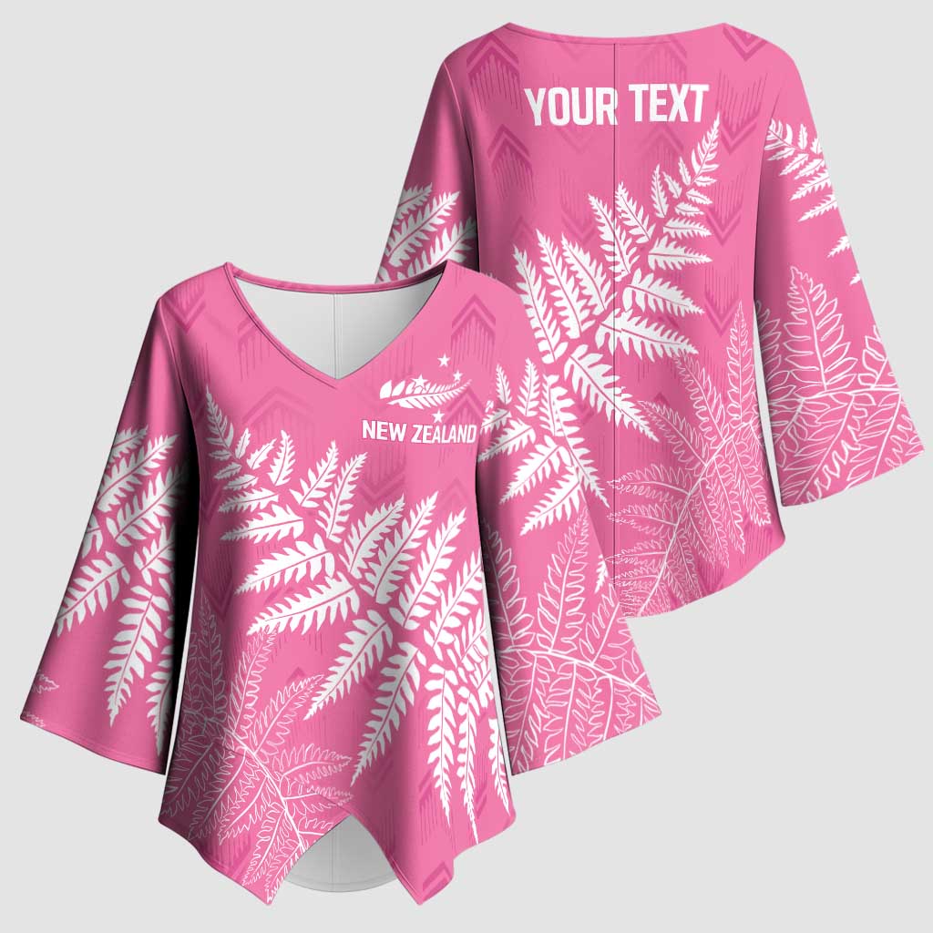 New Zealand Lawn Bowls Breast Cancer Personalized Kimono Sleeve Blouse Wrap-Around Silver Fern - Aussie Hoodie