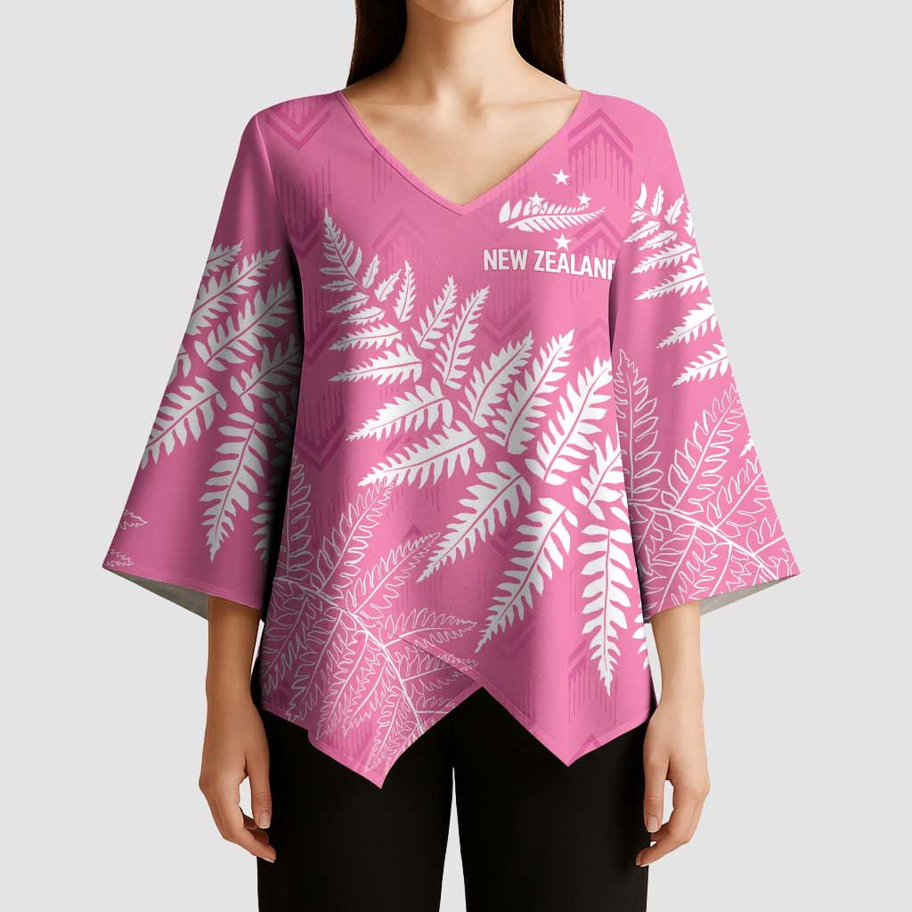 New Zealand Lawn Bowls Breast Cancer Personalized Kimono Sleeve Blouse Wrap-Around Silver Fern - Aussie Hoodie