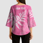 New Zealand Lawn Bowls Breast Cancer Personalized Kimono Sleeve Blouse Wrap-Around Silver Fern - Aussie Hoodie