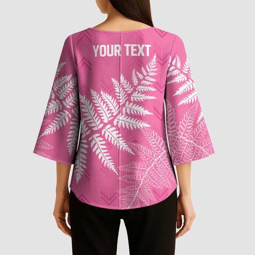 New Zealand Lawn Bowls Breast Cancer Personalized Kimono Sleeve Blouse Wrap-Around Silver Fern - Aussie Hoodie