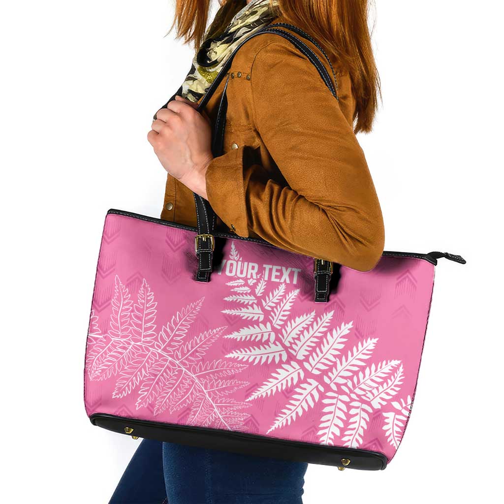 New Zealand Lawn Bowls Breast Cancer Personalized Leather Tote Bag Wrap-Around Silver Fern - Aussie Hoodie
