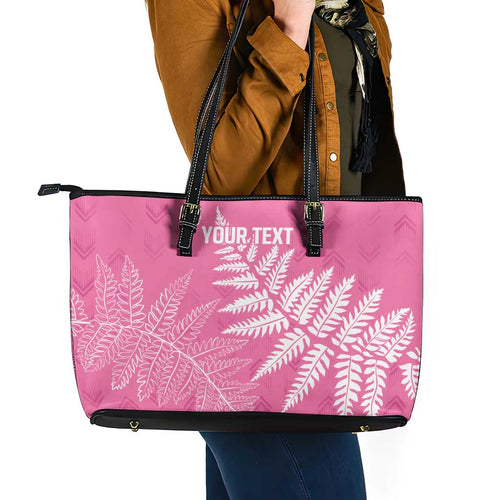 New Zealand Lawn Bowls Breast Cancer Personalized Leather Tote Bag Wrap-Around Silver Fern - Aussie Hoodie