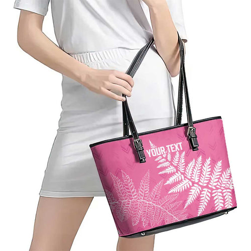 New Zealand Lawn Bowls Breast Cancer Personalized Leather Tote Bag Wrap-Around Silver Fern - Aussie Hoodie