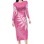 New Zealand Lawn Bowls Breast Cancer Personalized Long Sleeve Bodycon Dress Wrap-Around Silver Fern - Aussie Hoodie
