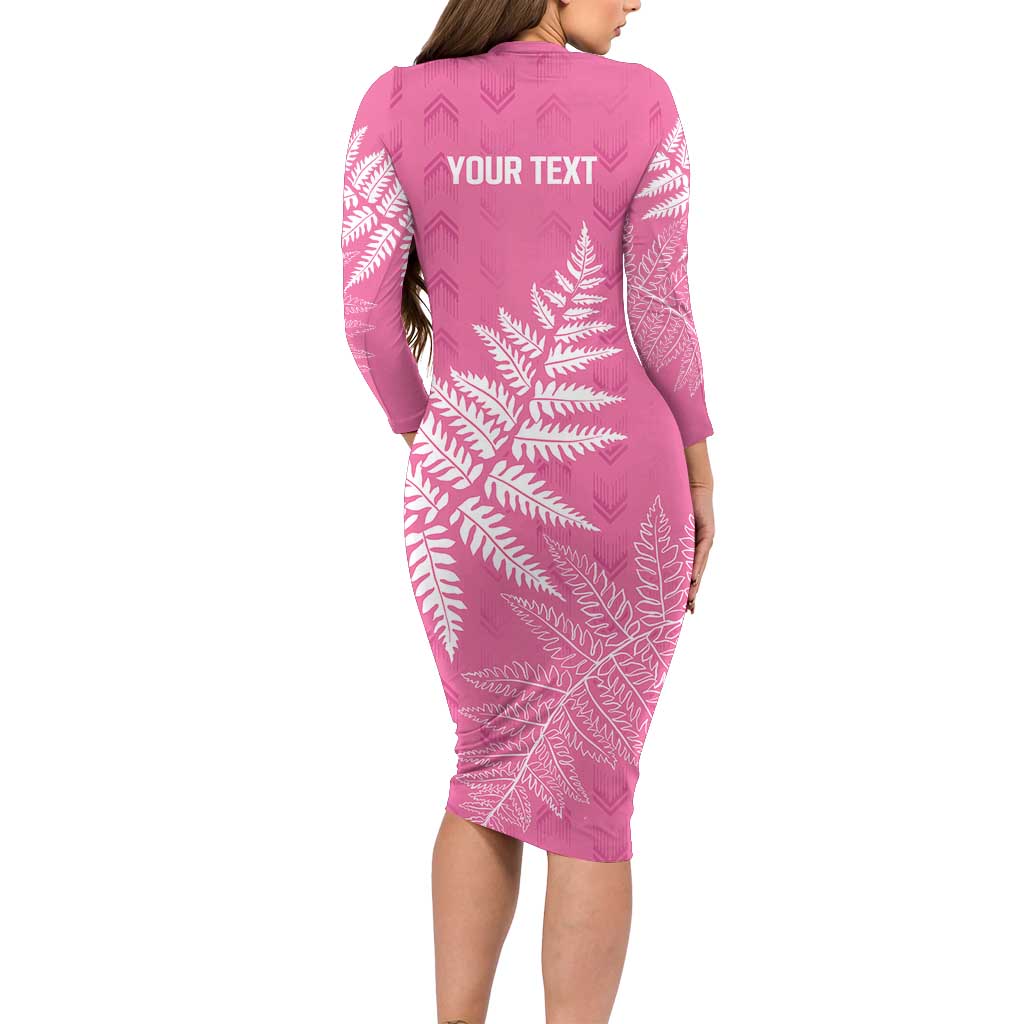 New Zealand Lawn Bowls Breast Cancer Personalized Long Sleeve Bodycon Dress Wrap-Around Silver Fern - Aussie Hoodie