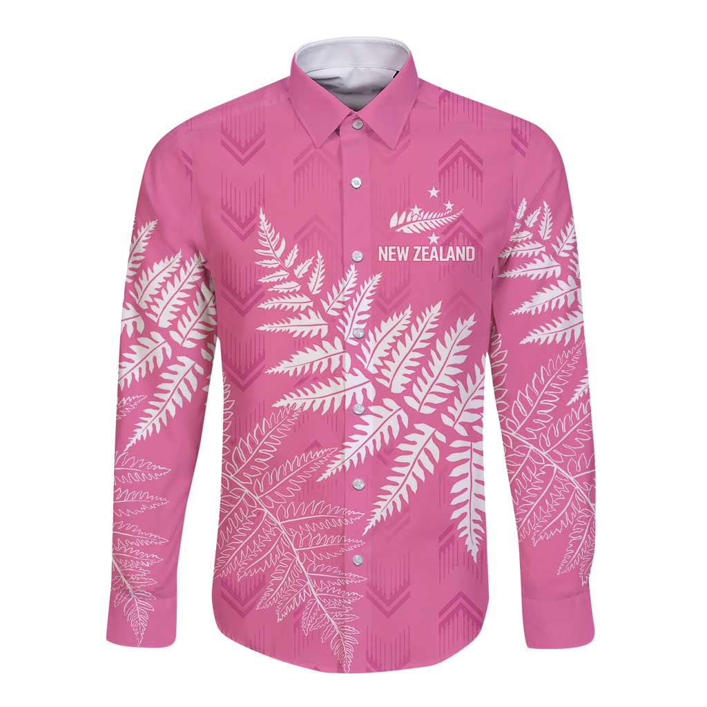 New Zealand Lawn Bowls Breast Cancer Personalized Long Sleeve Button Shirt Wrap-Around Silver Fern - Aussie Hoodie