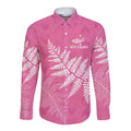 New Zealand Lawn Bowls Breast Cancer Personalized Long Sleeve Button Shirt Wrap-Around Silver Fern - Aussie Hoodie