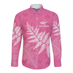 New Zealand Lawn Bowls Breast Cancer Personalized Long Sleeve Button Shirt Wrap-Around Silver Fern - Aussie Hoodie