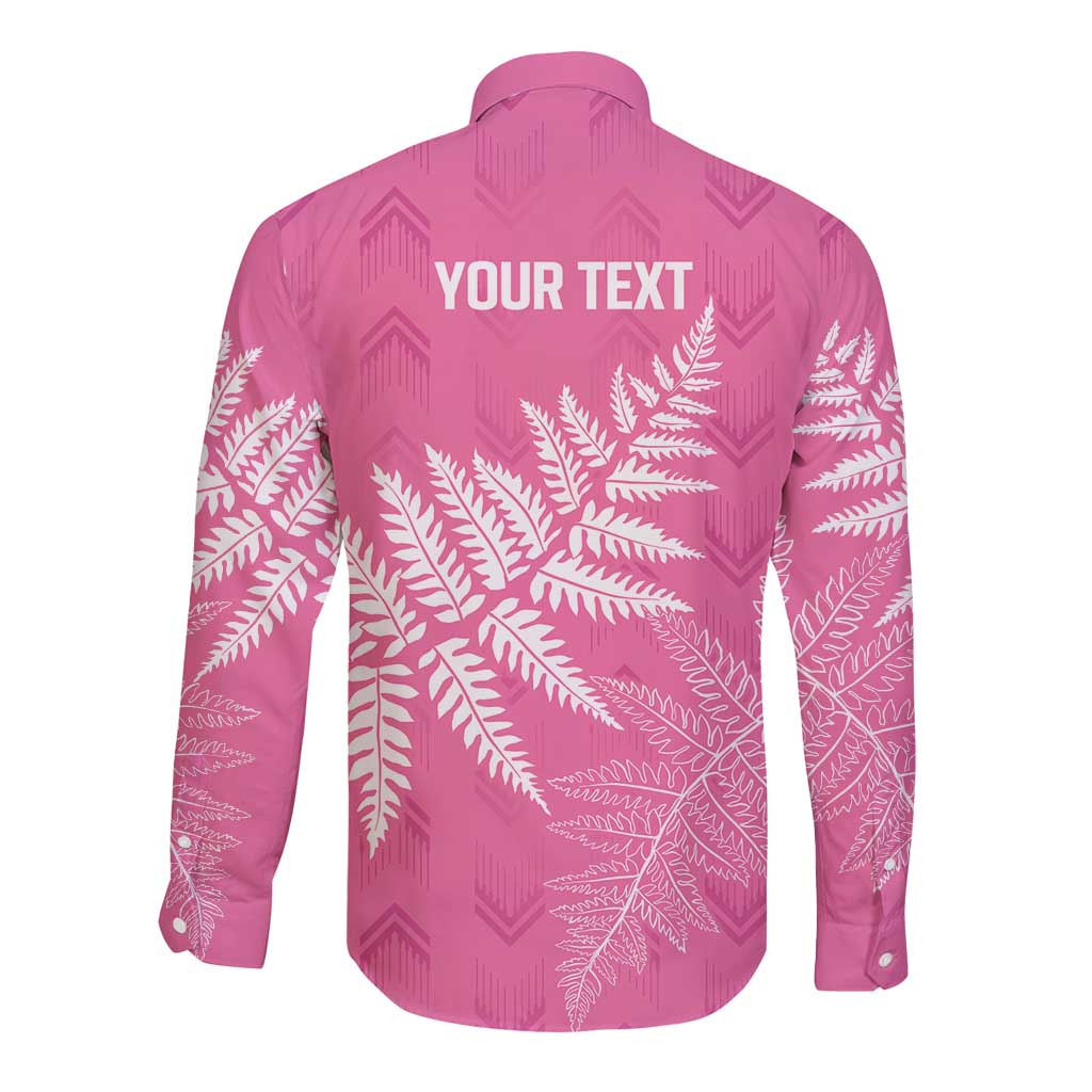New Zealand Lawn Bowls Breast Cancer Personalized Long Sleeve Button Shirt Wrap-Around Silver Fern - Aussie Hoodie